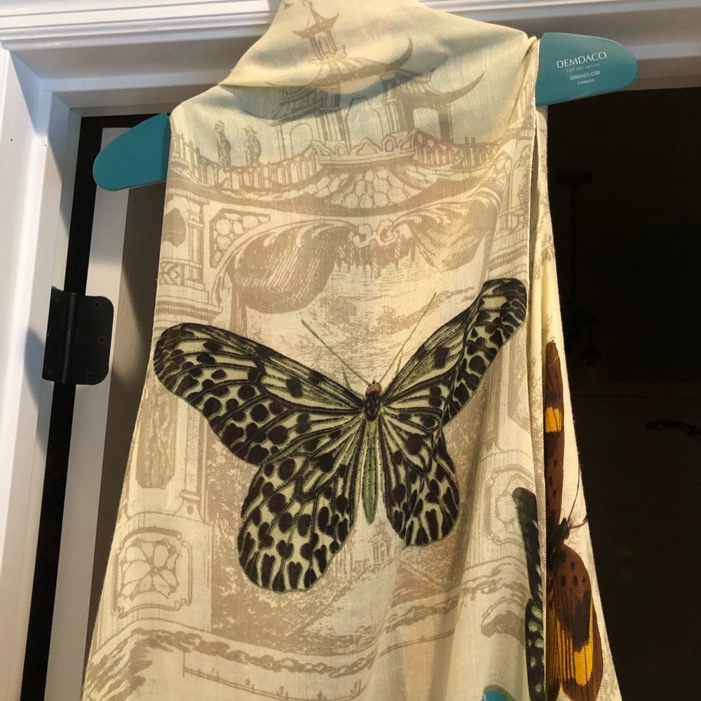 Demdaco Cream Butterfly Print Scarf